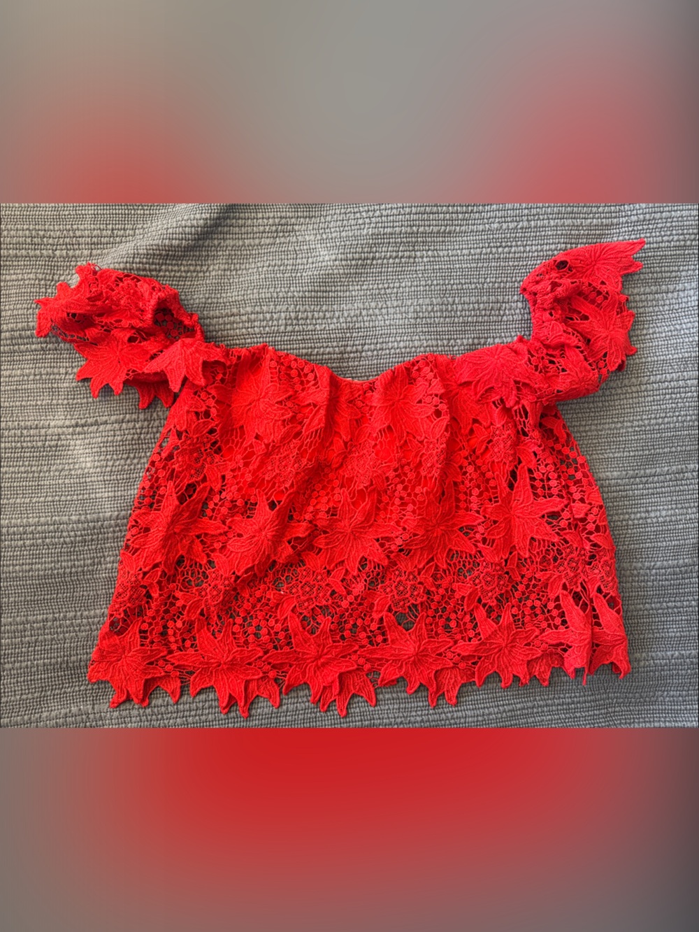 ASTR Red Floral Lace Off-Shoulder Crop Top